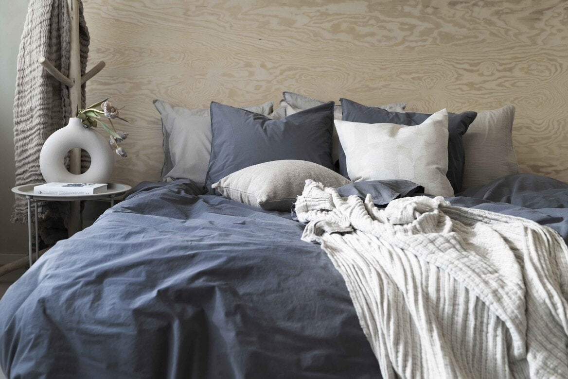 Borganäs 3-Dels Set Percale Blå Dubbel